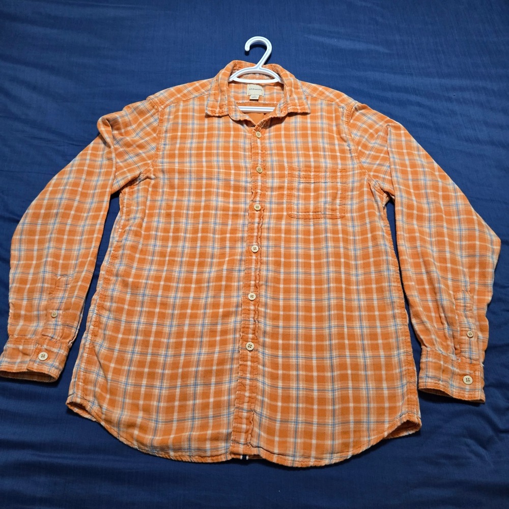 G.H. Bass & Co. Button Down Shirt Mens M Orange Excellent Plaid Cotton Flannel